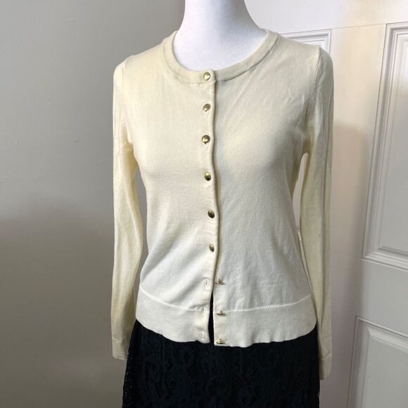 Banana Republic Womens Ivory Extra Fine Merino Wool Cardigan Sweater Size Medium - Picture 1 of 11